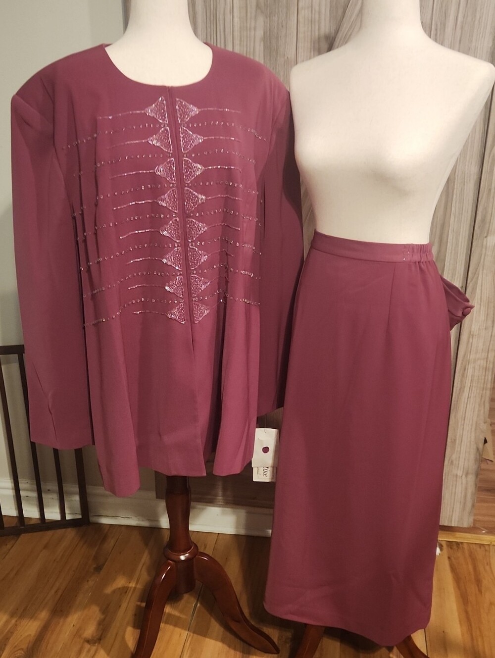 Women's Dusty Rose Two-Piece Skirt Set with Embellished Top